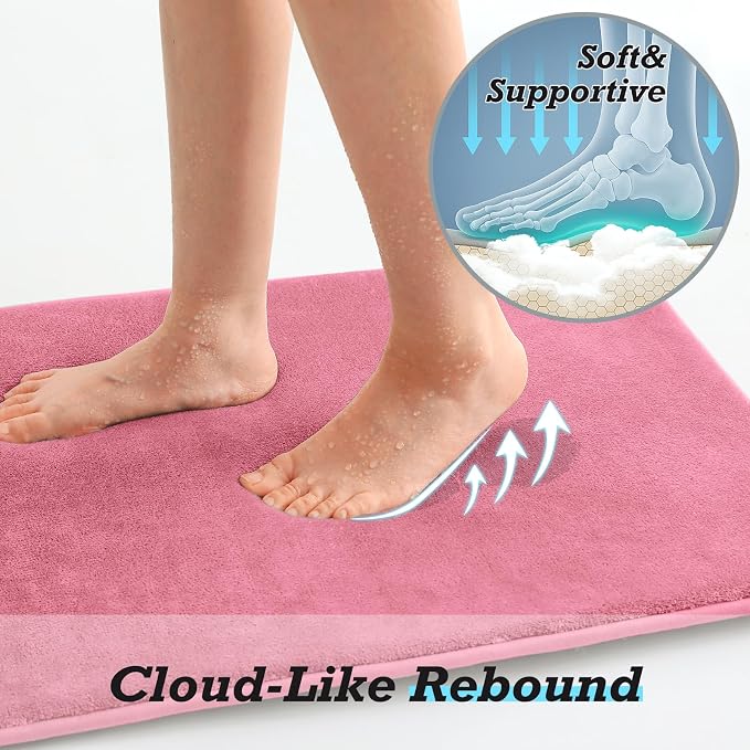 HUXMEYSON Bathroom Rugs Sets 3 Piece, Non-Slip & Quick Dry Bath Mat Set, Ultra Soft Velvet Bath Rugs for Bathroom, Toilet and Shower Floor, Pink