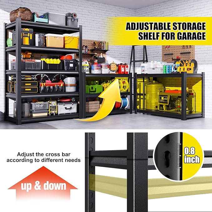 Set of 6 71"H Garage Shelving-2050LBS 5 Tier Storage Shelves,Adjustable Heavy Duty Metal Shelving Unit and Storage Large Rack,Utility Steel Shelf For Shop Warehouse Industrial Pantry 71"x35"x16"
