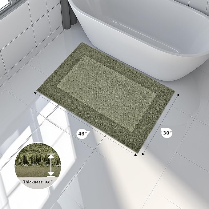 anllugs Bathroom Rugs 30" x 46", Non-Slip Extra Soft Absorbent Bath Rugs, Machine Washable Quick Dry Bath Mats for Bathroom Floor, Shower, Bathtub and Sink, Olive Green & Green