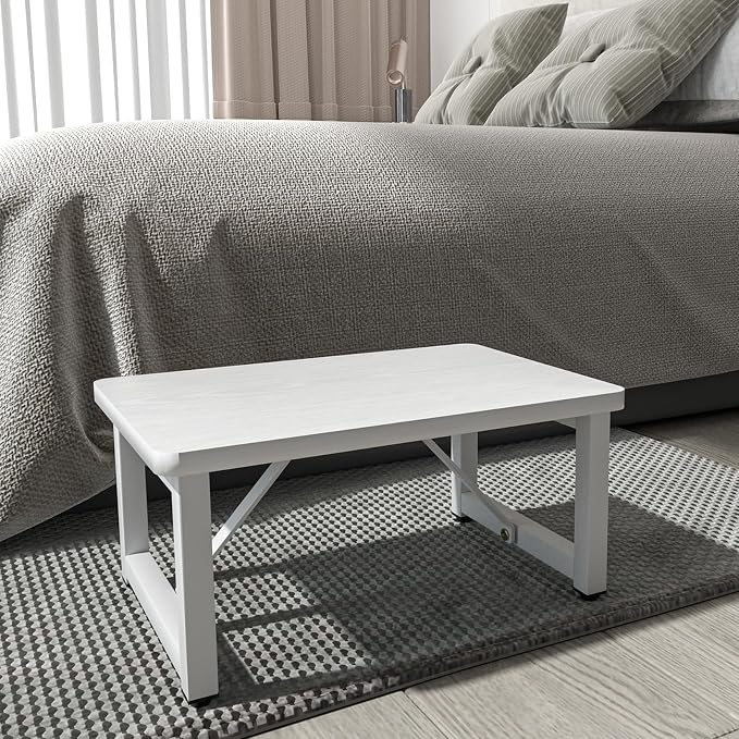 SZLHANJZ Step Stool, Small Step Stool for Adults, Wood and Metal Foot Stool, One Stepping Stool for Bedside Sofa Side, 400 LBS Load Heavy Duty Step, White