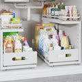 Under Sink Organizer Upgrade To Professional Rails,2-Tier Dual Pull Out Cabinet Storage,Height Adjustable Slide Out Drawers For Bathroom Kitchen,2 Pack-18.5"Dx12.8"-16.9"H,White
