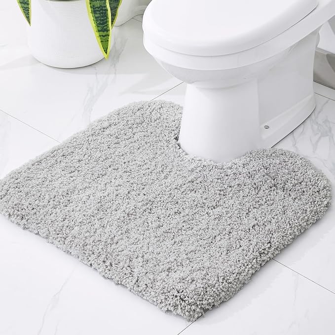 Disolla Toilet Mat 22x24 Grey - Non Slip Fluffy U-Shaped Contour Rug, Ultra-Soft Plush Toilet Floor Mat, Absorbent & Machine Washable