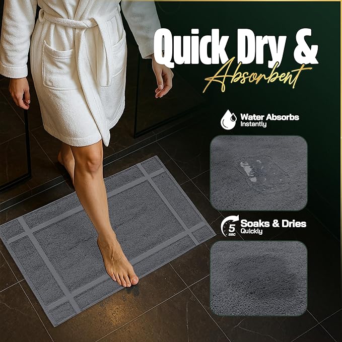 Pearl Linens 100% Ring Spun Cotton Bath Mat (Pack of 6) 18 x 25 Inch, Washable, Soft & Absorbent Terry Bathroom Floor Mat – Not Bathroom Rugs – Quick-Dry After Shower Bath Mat, 781 GSM, Grey