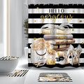 4Pcs Black Yellow Shower Curtain Set, Fashion Flower Perfume Women Girl Girly Modern Bathroom Curtain with Rug, Toilet Lid Cover, Bath Mat, High Heels Magazine Shower Curtain with 12 Hooks