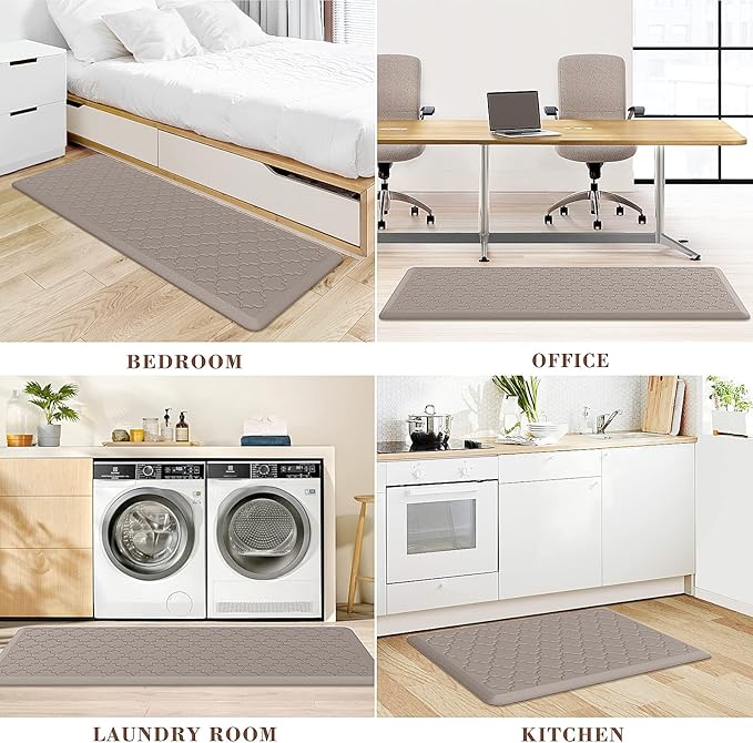 Kitchen Mat [2 PCS] Cushioned Anti-Fatigue Floor Mat Water Resistant Non-Skid Ergonomic Comfort Foam Rugs Standing Mat for Kitchen Floor Office Sink Laundry(Khaki)