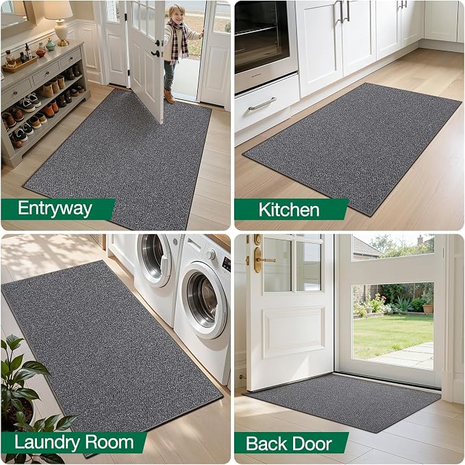 LUMI Ultra Thin Indoor Door Mat for Entrance 32"x48", Non Slip Entryway Mat, Low Profile Doormat, Unique Herringbone Design Carpet for Inside, Patio, Porch, Charcoal Gray