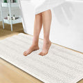 OLANLY Thick Bathroom Runner Rugs 47x24, Extra Absorbent Chenille Striped Bath Rugs, Rubber Backing, Machine Wash Dry, Long Bath Mats for Bathroom Floor, Tub and Shower, Home Decor Accessories, Ivory
