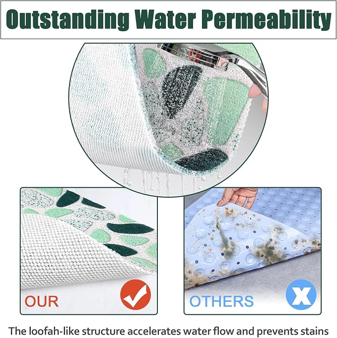 Square Shower Mat 32x32 Inch Non Slip Bath Mat for Inside Shower Loofah Shower Mat for Elderly Soft Textured Foot Massage Pad Bathroom Floor Mat for Wet Area, Without Suction Cups, Quick Drying