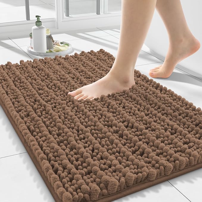 Smiry Bathroom Rugs Mat 24x16, Extra Soft Absorbent Chenille Bath Rugs, Non Slip Rubber Backing Machine Washable Quick Dry Bath Mats for Bathroom Floor, Tub, Shower, Home Decor Accessories, Mocha
