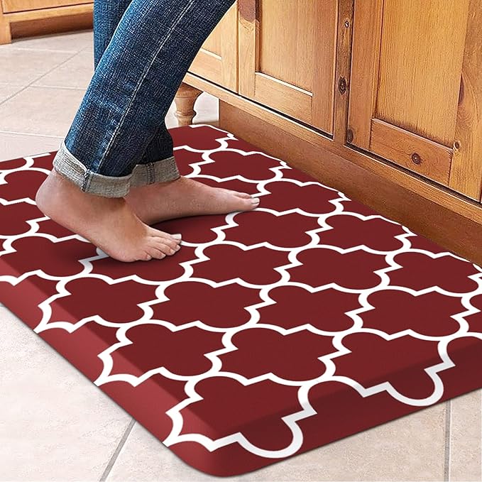 WISELIFE Anti Fatigue Floor Mat - 4/5 Inch Kitchen Mat Non Slip Waterproof Heavy Duty Ergonomic Comfort Mat Durable for Home, Office, Sink, Laundry,(17.3" x 28", Red)