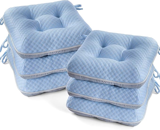 BETU Chair Cushions for Dining Chairs Set of 6,Seat Cushion Kitchen Table Chair Pads with Ties,Non Slip Backing and Covers, Seat Cushions for Dining Room,Bar,Patio Chairs,15.5"X15.5"X3.5",Blue