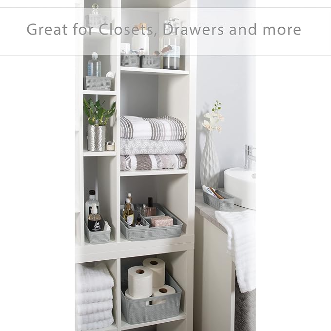 Simplify 10 Piece Organizing Set | Multiple Size Bins | Multipurpose | Office | Desk | Dorm | Bathroom | Storage Basket | Small Items | Accessories | Grey