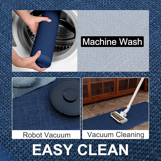 SUMLANS Kitchen Mat Set of 2 PCS, Cushioned Non Slip Rugs for Kitchen Floor, Absorbent Runner Comfort Standing Mats Washable for Kitchen, Office, Home (Dark Blue, 17.3"x47"+17.3"x30")