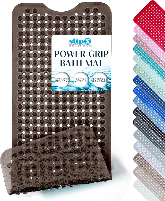 SlipX Solutions Power Grip Bathtub Safety Mat | Precision Grip Technology for Longer, Stronger, & Softer Wet Surface Protection | Clear Bronze 39"x16"