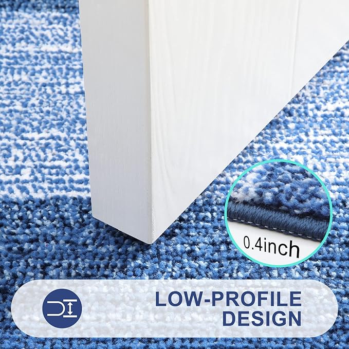 Kitinjoy Indoor Outdoor Door Mat, 54x32 Non-Slip Absorbent Dirt Trapper, Low-Profile Washable Inside Entrance Front Floor Mat, Sturdy Soft Entry Doormats for Entryway, Navy Blue