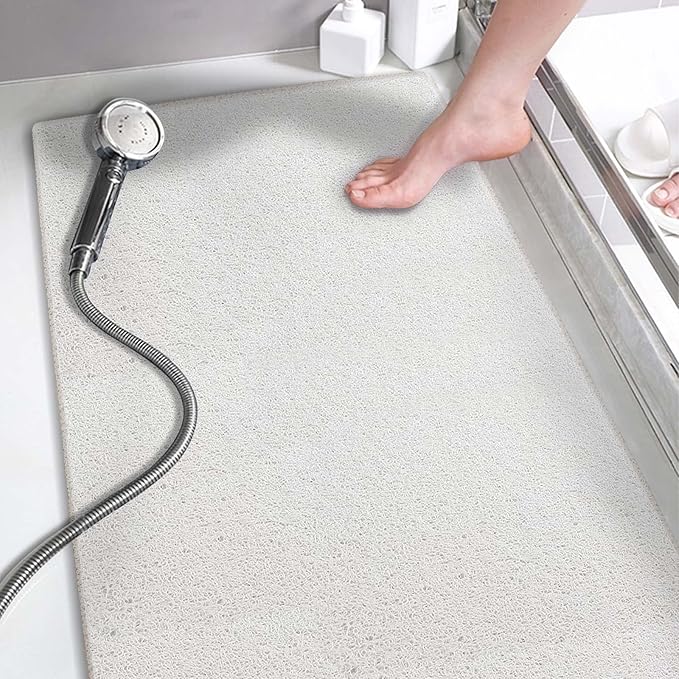 godehone Shower Mats Non Slip Without Suction Cups, PVC Loofah Bathroom Mats, Loofah Mats for Shower and Bathroom, Quick Drying, 15.7× 36 Inch, White