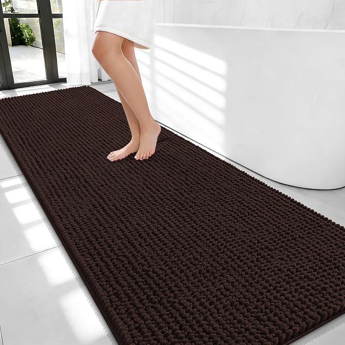 OLANLY Thick Bathroom Runner Rugs 70x24, Extra Soft Absorbent Chenille Bath Rugs, Rubber Backing, Machine Wash Dry, Long Bath Mats for Bathroom Floor, Tub and Shower, Home Decor Accessories, Brown