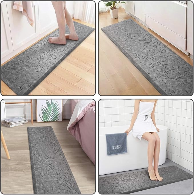 KMAT Kitchen Mat Cushioned Anti-Fatigue Floor Mat Waterproof Non-Slip Standing Ergonomic Comfort for Home,Office,Sink,Laundry,Desk 17.3" (W) x 60"(L),Grey
