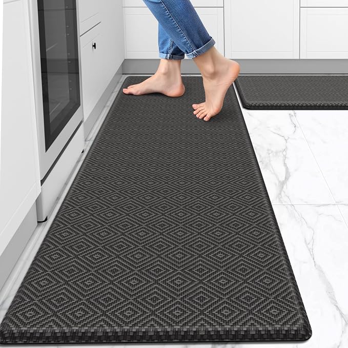Mattitude Kitchen Mat 2PCS Kitchen Rugs Cushioned Anti-Fatigue Rug Waterproof Standing Desk Mat Kitchen Mats for Floor Kitchen Rug Set for Kitchen, Sink, Office 17.3"×30"+17.3"×59"-0.47inch Dark Grey