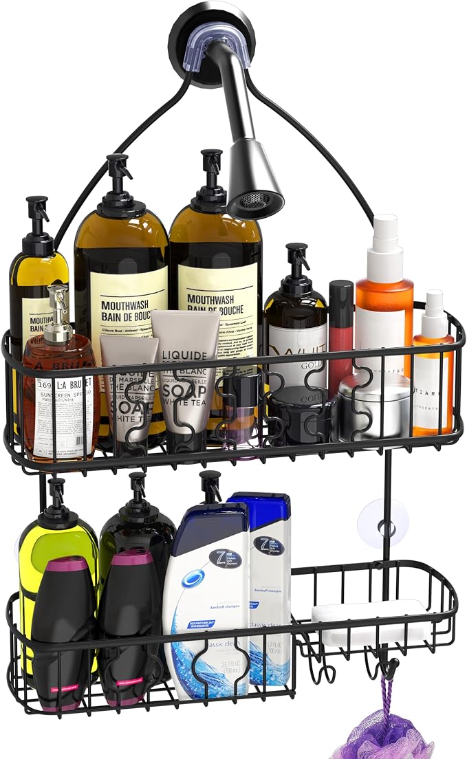 Simple Houseware Bathroom Hanging Shower Head Caddy Organizer, Black