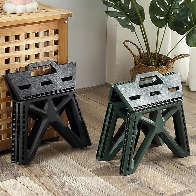 Folding Step Stool Holds 440 lbs - 9" Sturdy Foldable Step Stool with Non-Slip Base, Space Saving for Kitchen, Bathroom, Camping (Green)