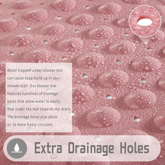 Yimobra Shower Stall Mat Non Slip, 21X21 Inch, Soft Square Bath Mat for Shower with Suction Cups and Drain Holes, Stall Floor Mats for Bathroom, Machine Washable, Bathroom Accessories, Pink