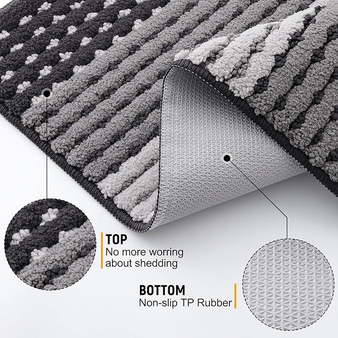 Kitinjoy Indoor Outdoor Door Mat, 30x17 Non-Slip Absorbent Dirt Trapper, Low-Profile Washable Inside Entrance Front Floor Mat, Sturdy Soft Entry Dotted Ombre Doormats for Entryway, Grey