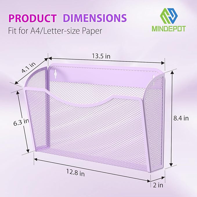 MINDEPOT Wall File Organizer,Hanging Wall Mounted File Folder Binder Holder Mail Organizer for Office,Home and School Supplies