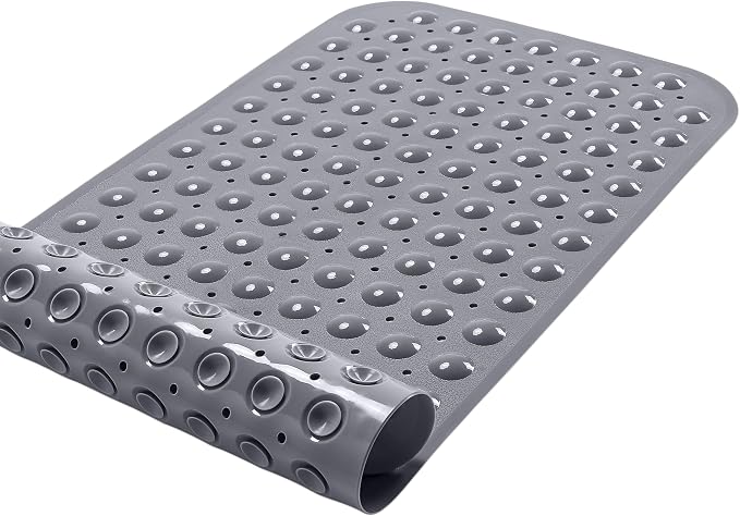Large Non-Slip Bathtub & Shower Mat 31”x16” (Smooth/Non-Textured Tubs Only) Safe, Clean, Machine-Washable, Superior Grip&Drainage, Vinyl, Opaque Gray (Grey)