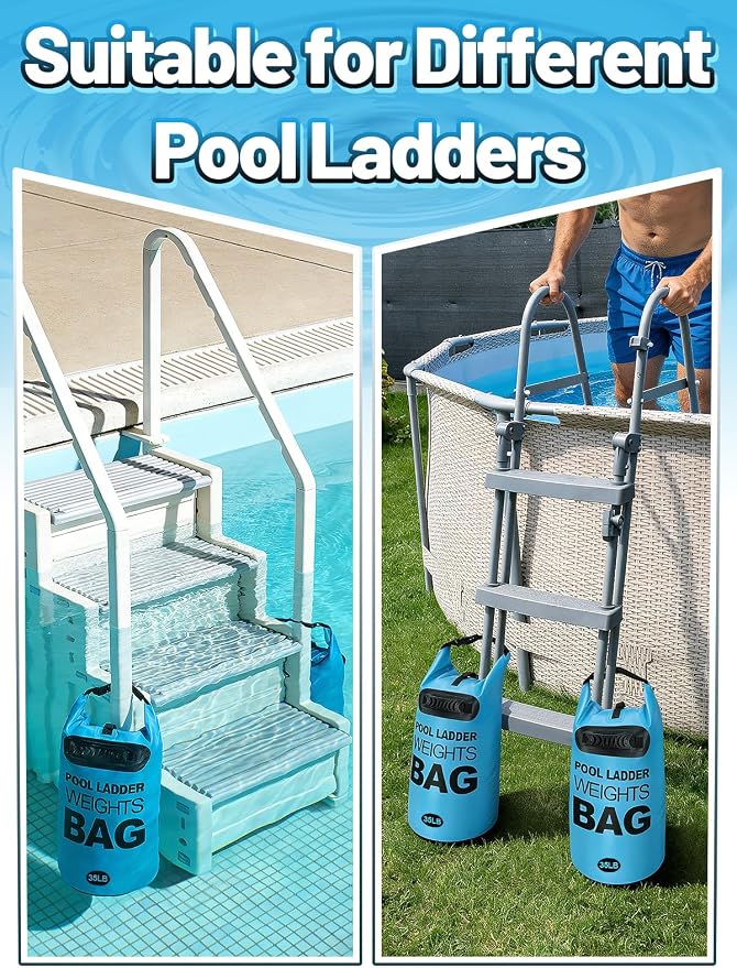 Pool Ladder Weights for Above Ground Pool - 2 Pack 35lb Fillable Sand Bags for Pool Steps, Heavy Duty Waterproof Pools Ladder Stabilizer Anchor Bags