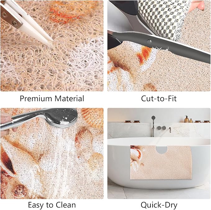 Square Shower Mat Non Slip: 24x24 Inch Extra Large Shower Mats with Drain Hole in Middle -Anti Slip Shower Mats for Inside Shower -Loofah Shower Floor Mat Bath Mat for Shower Stall Bathtub Elderly