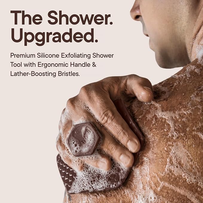 TOOLETRIES Premium Silicone Body Scrubber 2.0, Hygienic Loofah Alternative, Exfoliating Shower Scrubber for Sensitive Skin, Quick Drying & Long-Lasting Bathroom Essentials for Men & Women - Chocolate