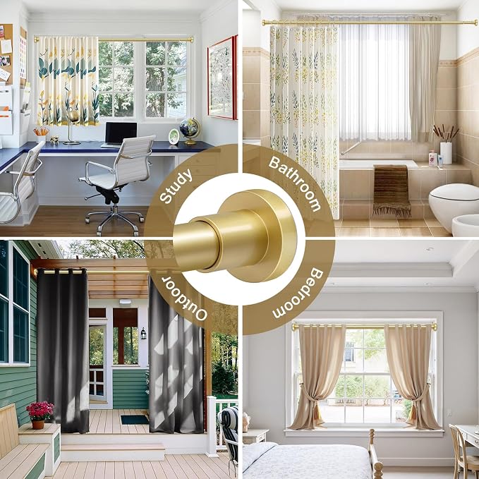 YNL Gold Shower Curtain Rod 32-94 Inch(2.7-7.8ft), Non-Slip, Never Rust, Stainless Steel No Drill Spring Tension Shower Rod, Adjustable Long Curtain Rod for Bathroom Window Patio