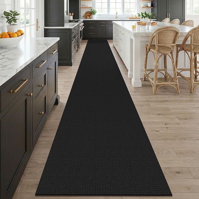 KOZYFLY Black 2.5'x20' Runners Rugs for Hallway, Extra Long Washable Runner Rug, Woven Non Slip Kitchen Runner, Cotton Entryway Rug, Floor Carpet for Entry, Aisle, Hall, Black/Dark Grey
