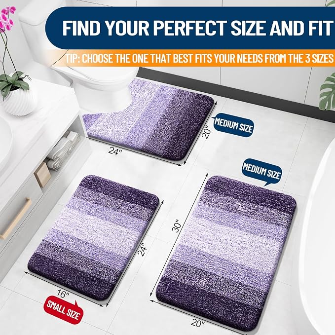 OLANLY Large Bathroom Rugs Mat 44x32, Extra Soft Absorbent Microfiber Bath Rugs, Rubber Backing, Quick Dry, Machine Washable Bath Mat for Bathroom Floor, Tub and Shower, Home Decor Accessories, Violet