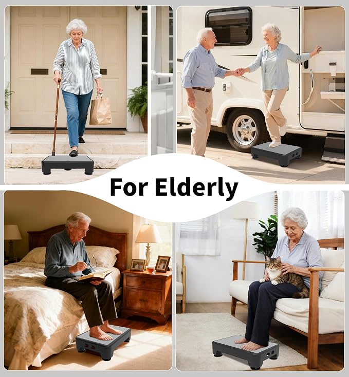 5-Level Adjustable Step Stool, 700 LBS Capacity Safety Bed Step for Seniors, Exercise Setp Platform, Portable Stair Assist for Elderly, Wide Step up for Kitchen, Car, Bedside & Shower, Grey