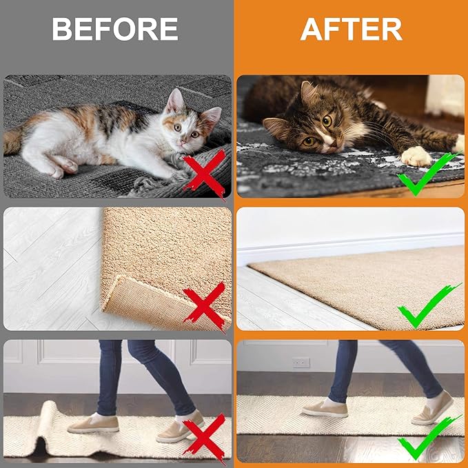 ZONGOOL 8 PCS Rug Tape Non Slip – Reusable Washable Rug Grippers for Hardwood Floors, Double Sided Rug Pads to Prevent Sliding & Curling, No Floor Damage, Rental Friendly, White