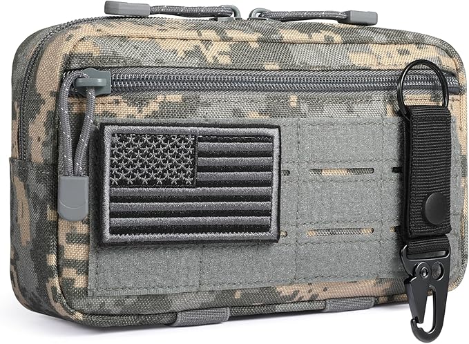 FRTKK Tactical Molle Admin Pouch Utility Laser Cut EDC Tool Pouch Bag Horizontal Modular Pouches Include US Flag Patch and Keychain
