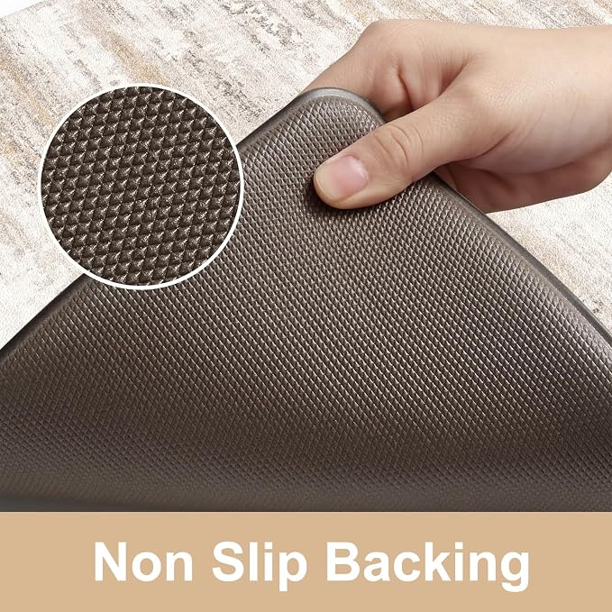 KIMODE Anti Fatigue Kitchen Mats for Floor 2 Piece, Cushioned Abstract Kitchen Rugs,Memory Foam Kitchen Floor Mats, Standing Desk Mats for Laundry, Office, Sink Light Brown Multi 17"x47"+17"x29"