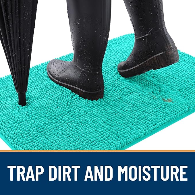 OLANLY Dog Door Mat for Muddy Paws 70x35, Absorbs Moisture and Dirt, Absorbent Non-Slip Washable Doormat, Quick Dry Chenille Mud Mat for Dogs, Entry Indoor Entryway Carpet for Inside Floor, Teal