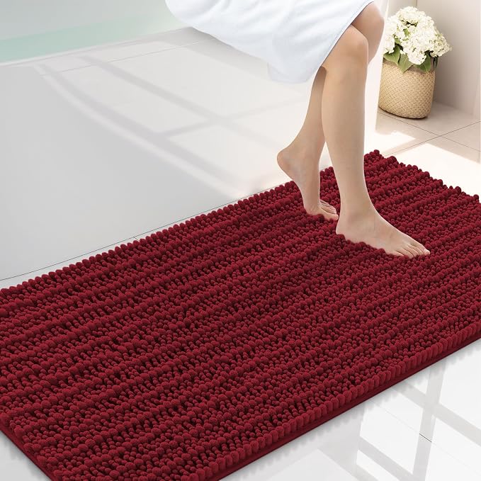 Smiry Bathroom Rugs Mat 44x24, Extra Soft Absorbent Chenille Bath Rugs, Non Slip Rubber Backing Machine Washable Quick Dry Bath Mats for Bathroom Floor, Tub, Shower, Home Decor Accessories, Red