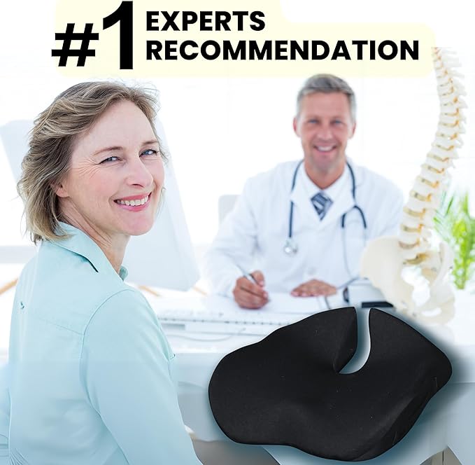 SitCushion Extra Large Seat Cushions for Office Chairs – Gaming Chair Seat Cushion and Sciatica Pain Relief Pillow for Back Pain. Orthopedic Coccyx Cushion for Tailbone Pain Relief (Original Black)