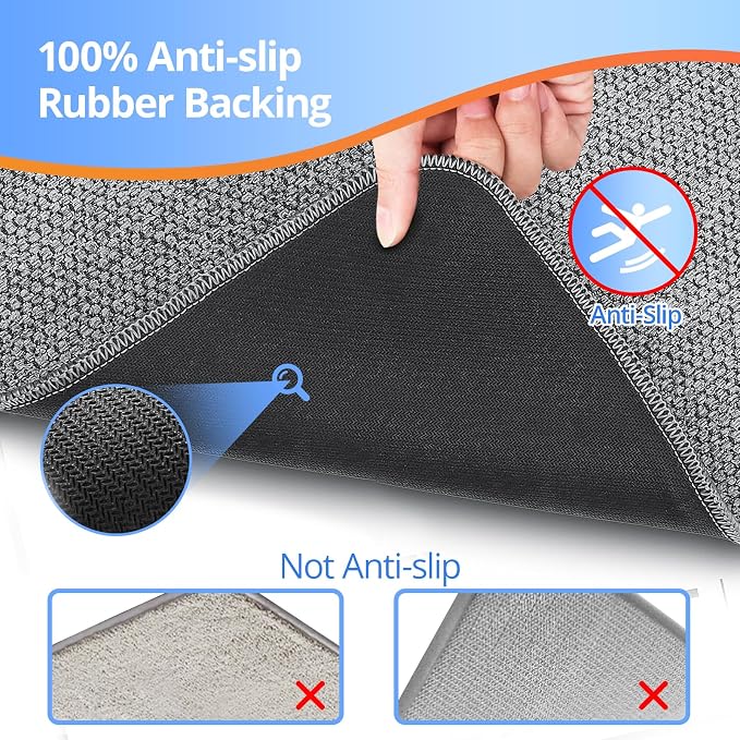 HOMTEB Toilet Rugs U Shaped Washable 24x20, Ultra Thin Toilet Rug Super Absorbent, Toilet Mat Rubber Backing Non-Slip, Toilet Mats Machine Washable Dry Quickly, Contour Bathroom Rugs for Toilet-Grey