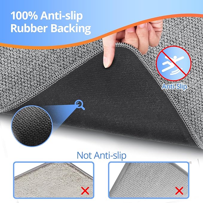 Upgraded Bath Mat 24x36Inch, Thin Bath Mats Rugs with Rubber Backing Non-Slip, Absorbent,Quick Dry Machine Washable, Home Decor Accessories Cozy Cloth Bathroom Rugs fit Under Door/Sink/Tub/Shower-Gray