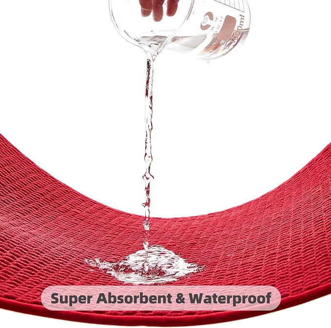 TYUU Christmas Bathroom Rugs Non Slip Washable, Super Absorbent Thin Bath Mat Quick Dry Low Pile Bathroom Rug, Red 24"x47"
