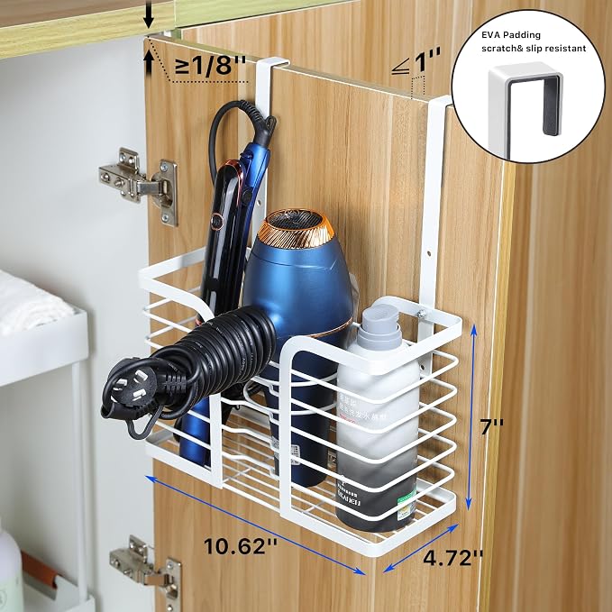 YIGII Hair Dryer Holder Adjustable Height - Hair Tool Organizer White Bathroom Organizer Hot Styling Tools Storage for Hair Dryer, Flat Iron, Curling Iron, Straightener