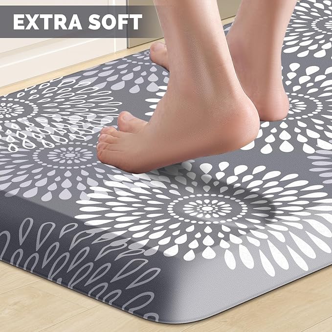 LuxStep Kitchen Mat Waterproof Kitchen Rugs for Floor Cushioned Anti-Fatigue Mat Non-Slip Standing Desk Mat Comfort Floor Mats for House Sink Office 17.3" x 39"-4/5 Inch Grey