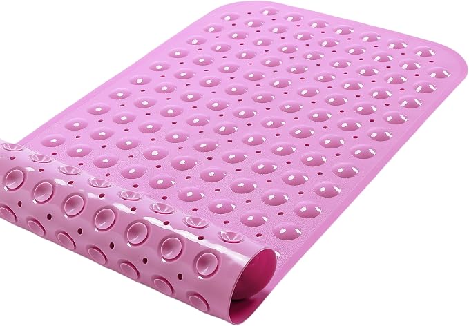 Large Non-Slip Bathtub & Shower Mat 31”x16” (Smooth/Non-Textured Tubs Only) Safe, Clean, Machine-Washable, Superior Grip&Drainage, Vinyl, Opaque Pink