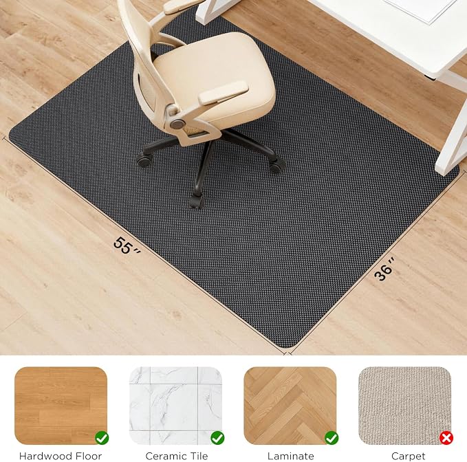 Sycoodeal Chair Mat,36" x 55" Office Chair Mat for Hardwood and Tile Floor, Heavy Duty Floor Protector for Rolling Chairs,Non-Slip,Computer Mat for Home Office(Grey)
