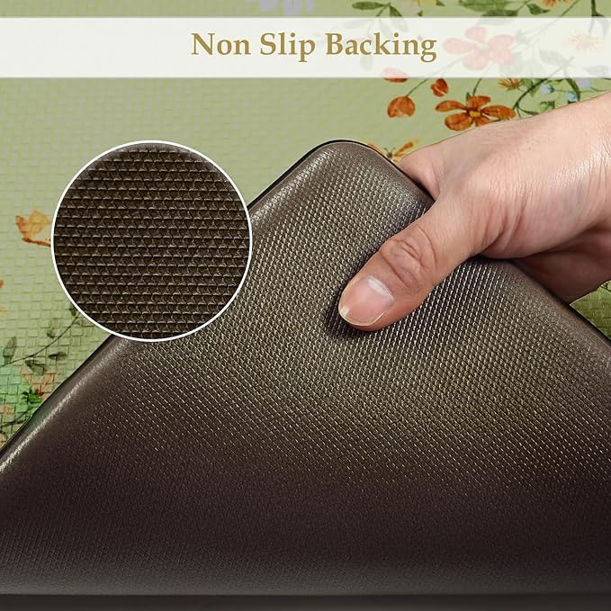 KIMODE Anti Fatigue Kitchen Mats 20"x59"+20"x32", Farmhouse Kitchen Rugs Sets of 2, Cushioned Non Skid Kitchen Mats for Floor, Comfort Kitchen Floor Mats for Sink Laundry Desk Sage Green